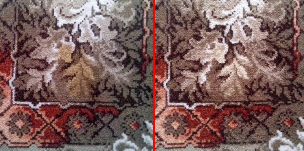 Odstranění skvrny od čaje - vlevo původní stav, vpravo po vyčištění